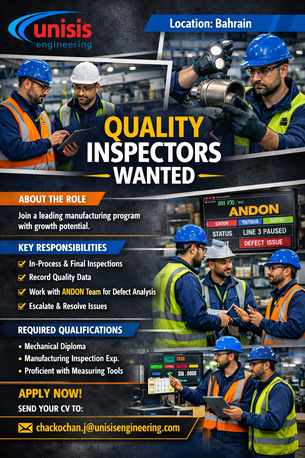 Manama, Jobs, Quality Inspector (Production) For Manufacturing Industry - Bahrain