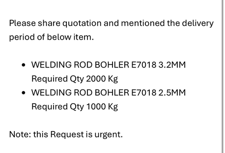 Dammam, Items Wanted, Bohler Welding Rod Urgent Requirement