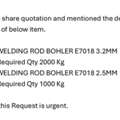 Bohler Welding Rod Urgent Requirement