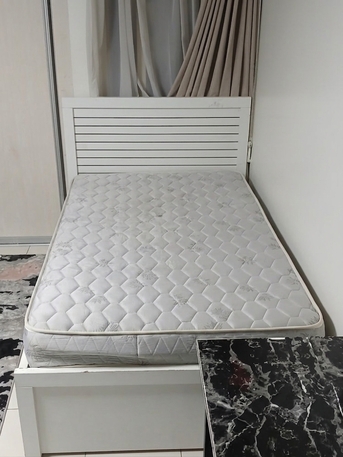 Dammam, Furniture, SAR 300,  Clean White Wooden Single Bed + Mattress ( Decent Condition)