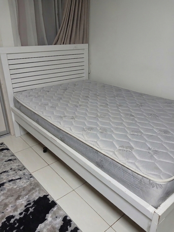 Dammam, Furniture, SAR 300,  Clean White Wooden Single Bed + Mattress ( Decent Condition)