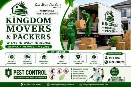 Ad Diriyah, Labor/Moving, KINGDOM MOVERS, PACKERS & CLEANING Pest Control, House Shifting Office Relocation Serving