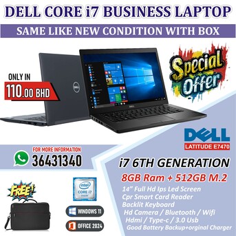 Manama, Computers, BHD 110,  Special Offer DELL Professional Laptop Core I7 6th Gen 512GB NVMe SSD 14" Full HD Screen 3