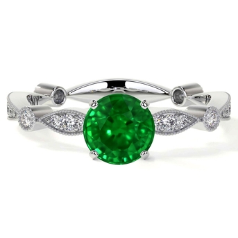 New York, Jewelry, USD 3,  Buy Emerald Green Ring With Natural Emerald And 0.76 Cttw Diamonds