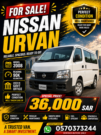 Riyadh, Vehicles, Cars & Trucks , SAR 37000,  Nissan Urvan,  2008,  Manual,  90000 KM,   For Sale @best Price