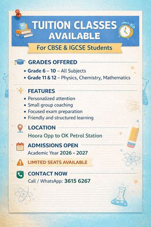 Manama, Lessons Offered, PRIVATE TUITION AVAILABLE FOR GRADE 1 - 12 (CBSE)