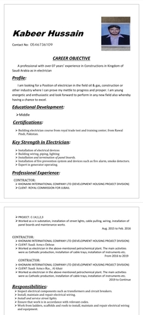 Jubail, Job Seekers, Electrical Technician