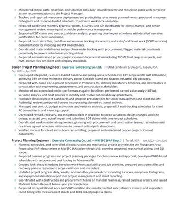 Jubail, Job Seekers, Project Planning & Control Engineer