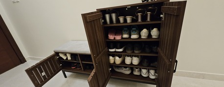 Jeddah, Household Items, SAR 425,  Brand New Wooden Shoe Rack / Cabinet With Seat Cushion. Holds 24 Pair