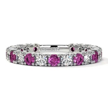 New York, Jewelry, USD 3538,  Three Fourth Eternity Diamond And Pink Sapphire Wedding Band For Women