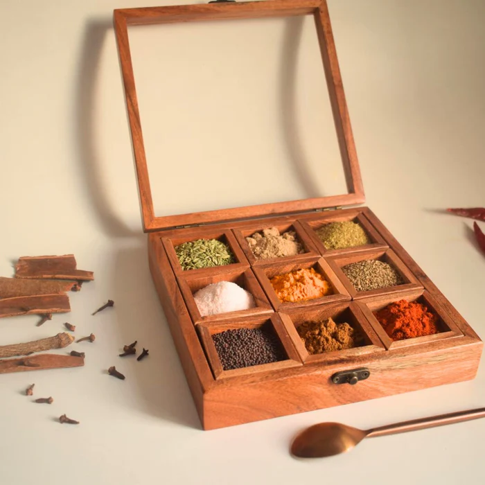 Jaipur, Household Items, INR 699,  Acacia Wooden Masala Box &ndash; Elegant Spice Organizer For Every Kitchen