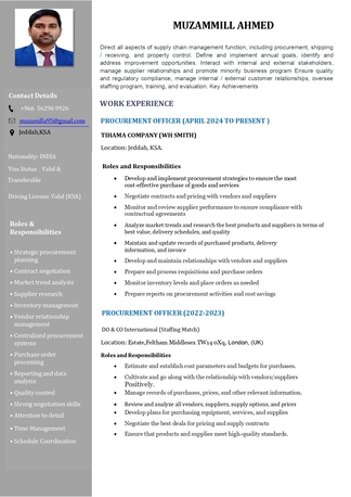 Jeddah, Job Seekers, Procurement Officer | Immediately Joining | Transferable Iqama