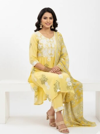 Dwarka, Clothing & Accessories, INR 1799,  Yellow Partywear Kurta Set &ndash; Order Now For A Vibrant Ethnic Look At ₹1799
