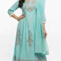 INR 1699,  Aqua Blue Office Kurta Set &ndash; Buy Now For Soft Workwear Style At ₹1699