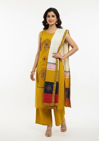 Dwarka, Clothing & Accessories, INR 1999,  Mustard Yellow Celebration Suit &ndash; Buy Now For A Bright Traditional Finish At ₹1999