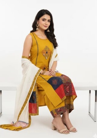 Dwarka, Clothing & Accessories, INR 1999,  Mustard Yellow Celebration Suit &ndash; Buy Now For A Bright Traditional Finish At ₹1999