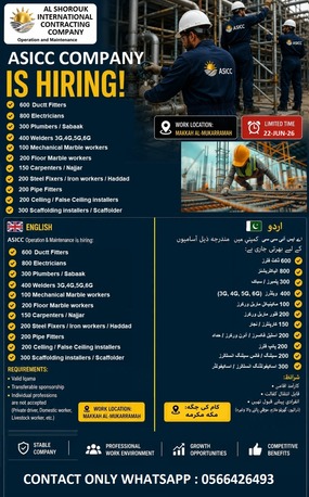 Makkah, Jobs, Urgently Hiring For Long Term Project