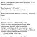 Bank Account And Vehicle Movement Supervisor