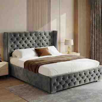 London, Furniture, GBP 262,  Grey Double Cross Panel Ottoman Bed With Hidden Base Storage