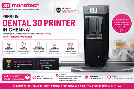 Chennai, Machinery, 7 Trusted Dental 3D Printer In Chennai | 3D Monotech