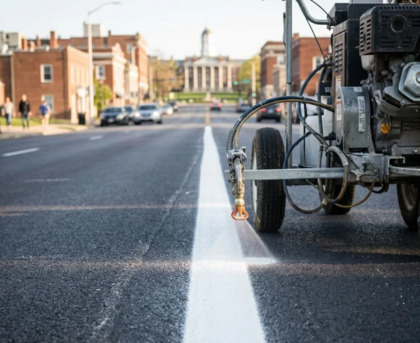 New York, Construction, Parking Lot Striping Of Columbia