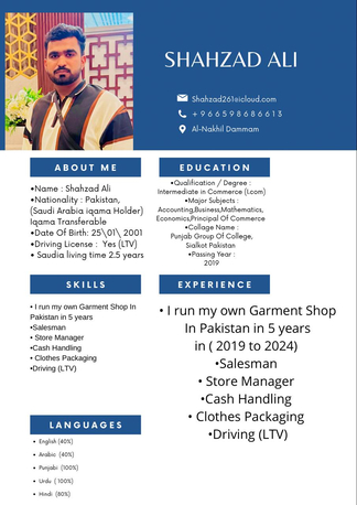 Dammam, Job Seekers, I Have 5 Years Garments Clothes Manigment Experience.