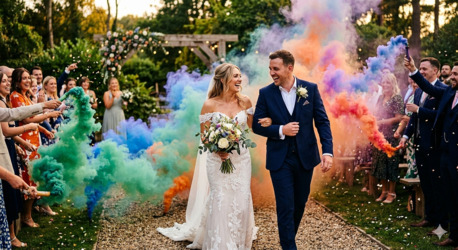 London, Business, Wedding Daytime Smoke Fireworks For Beautiful Wedding Photos