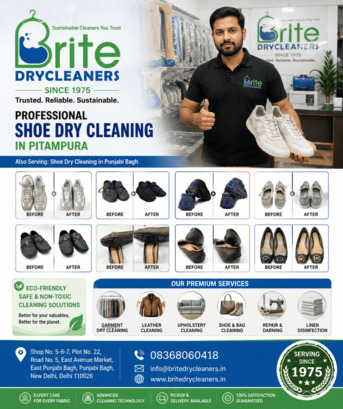 New Delhi, Cleaning, Top 3 Expert Shoe Dry Cleaning In Pitampura | Brite Drycleaners