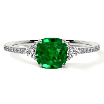 New York, Jewelry, USD 4783,  Emerald Diamond Ring Square Cushion Ring With Diamond Cluster (0.95cttw) - AAAA Quality