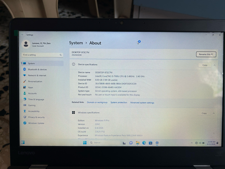 Al Thuqbah, Computers, SAR 500,  Laptop Lenovo ThinkPad 13.3-Inch I3/7thGen/8GB/256GB