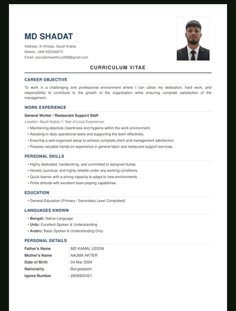 Khobar, Job Seekers, General Worker / Restaurant Helper Looking For A Job