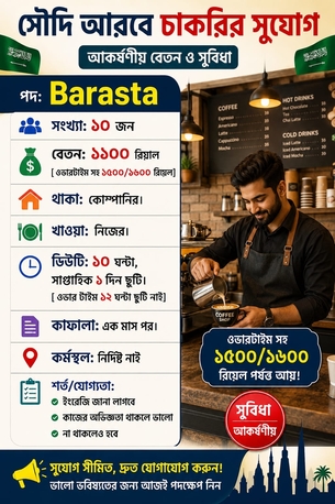 Jeddah, Jobs, BARNISH COFFEE SHOP ☕ বারিস্তা (Barista) নিয়োগ
