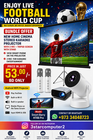 Manama, Computers, BHD 53,  Bundle Offer New Home Cinema Stereo Karaoke Projector With 2 Mic+Tripod Screen With Stand