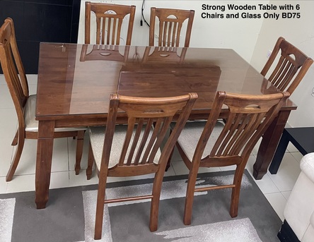 East Riffa, Furniture, BHD 75,  Strong Wooden Dining Table With 6 Chairs And Glass Only BD75