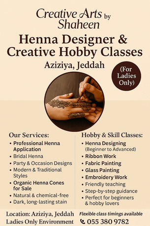 Jeddah, Creative, 🌸✨ Henna Designer & Creative Hobby Classes &ndash; Aziziya, Jeddah ✨🌸