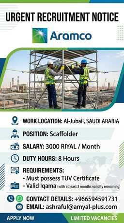 Jubail Industrial City, Items Wanted, ​Position: Scaffolder & ​Rigger