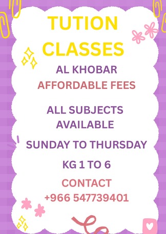 Khobar, Lessons Offered, Tution Classes For All Grades