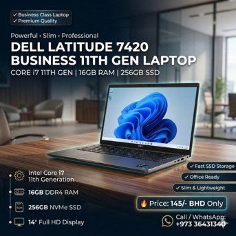 Manama, Computers, BHD 145,  DELL 11th Generation Core I7 Business Laptop Like New 16GB RAM 256GB NVMe 14" FHD IPS LED