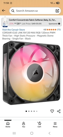 Riyadh, Computers, SAR 120,  Corsair ICUE LINK RX120 RGB 120mm PWM Fan -  Magnetic Dome Bearing - Single Fan - Black