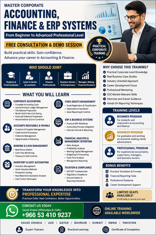 Riyadh, Lessons Offered, MASTER CORPORATE ACCOUNTING, FINANCE & ERP SYSTEMS