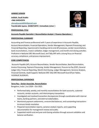 Jeddah, Job Seekers, Accountant |Accounts Payable| Reconciliation Analyst |Transferable Iqama| Immediate Joiner