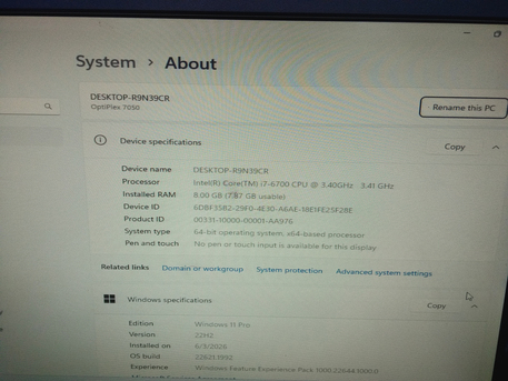 East Riffa, Computers, BHD 78,  DELL OPTIPLEX 7050 Core I7 8GB Ram 256 SSD 19"Inch Monitor 78 BD Only