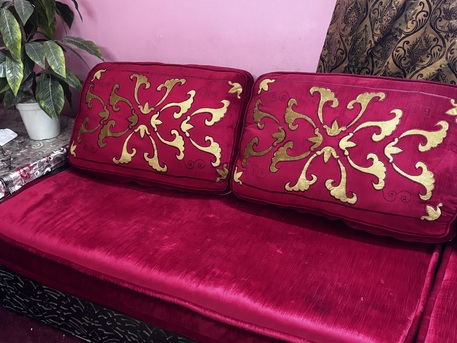 Hara, Furniture, SAR 300,  Red And Golden Design 7 Seater Sofa For Sale