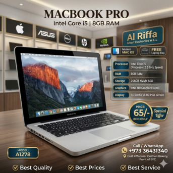 East Riffa, Computers, BHD 65,  MacBook Pro Core I5 13.3" HD LED Screen 8GB RAM + 256GB SSD Ready To Use
