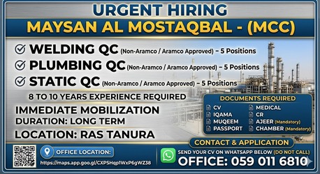 Kabul, Jobs, Plumbing QC , Welding QC , Static QC , HVAC QC