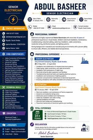 Riyadh, Job Seekers, Senior Electrician