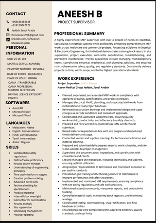 Riyadh, Job Seekers, Supervisor /Engineer
