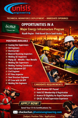 Riyadh, Jobs, Urgent Hiring &ndash; Multiple QA/QC & Site Supervision Roles (Oil & Gas/EPC) - Riyadh, KSA.