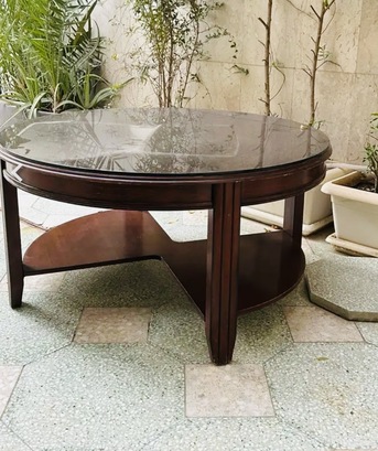 Riyadh, Furniture, SAR 200,  ✨ Beautiful Round Modern Wooden Table With Glass Top &ndash; For Sale ✨