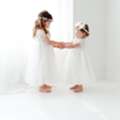 USD 85,  White Crochet Lace Flower Girl Dress, Boho Tulle Beach Wedding Dress For Girls